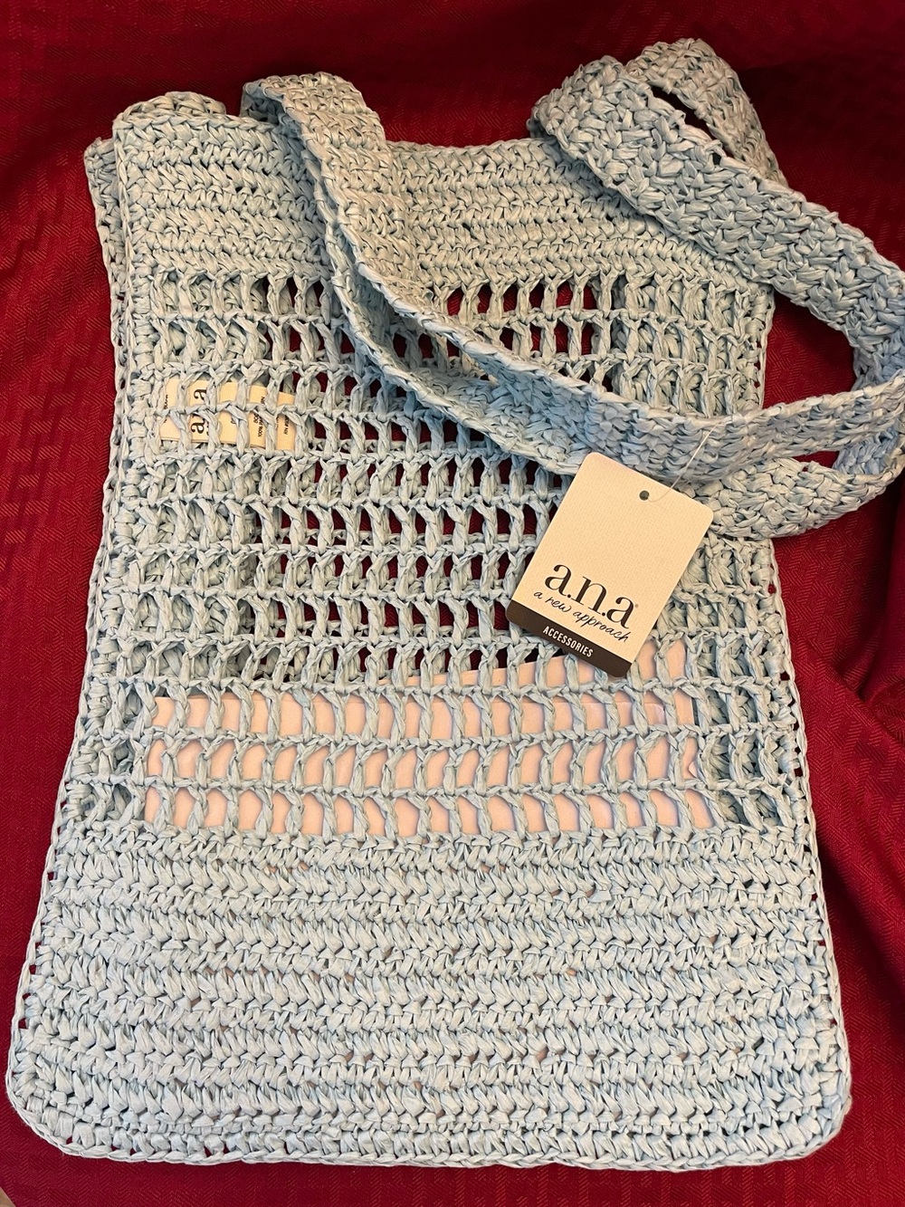 a.n.a Light Blue Crochet Crossbody Tote